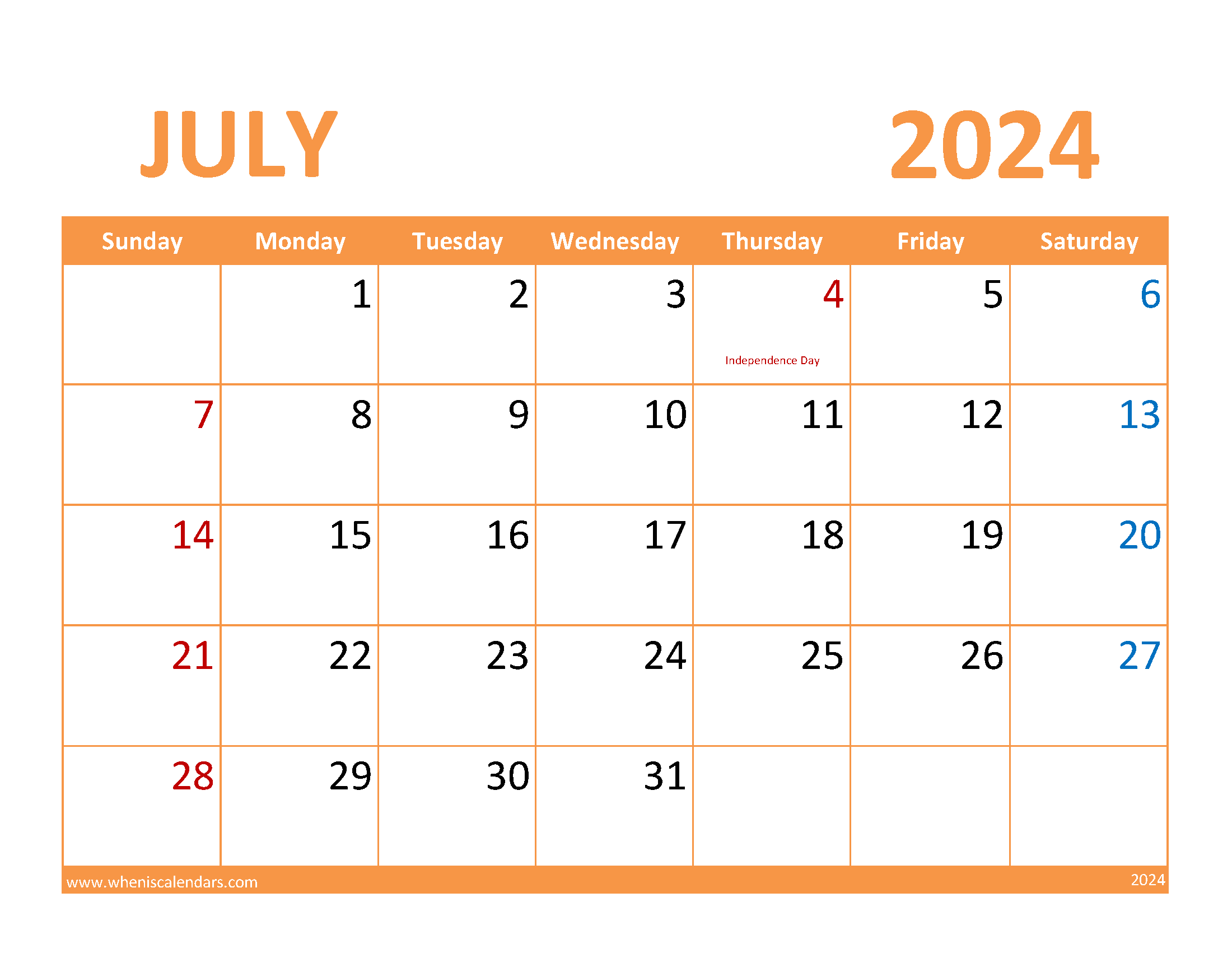 July Editable Calendar 2024