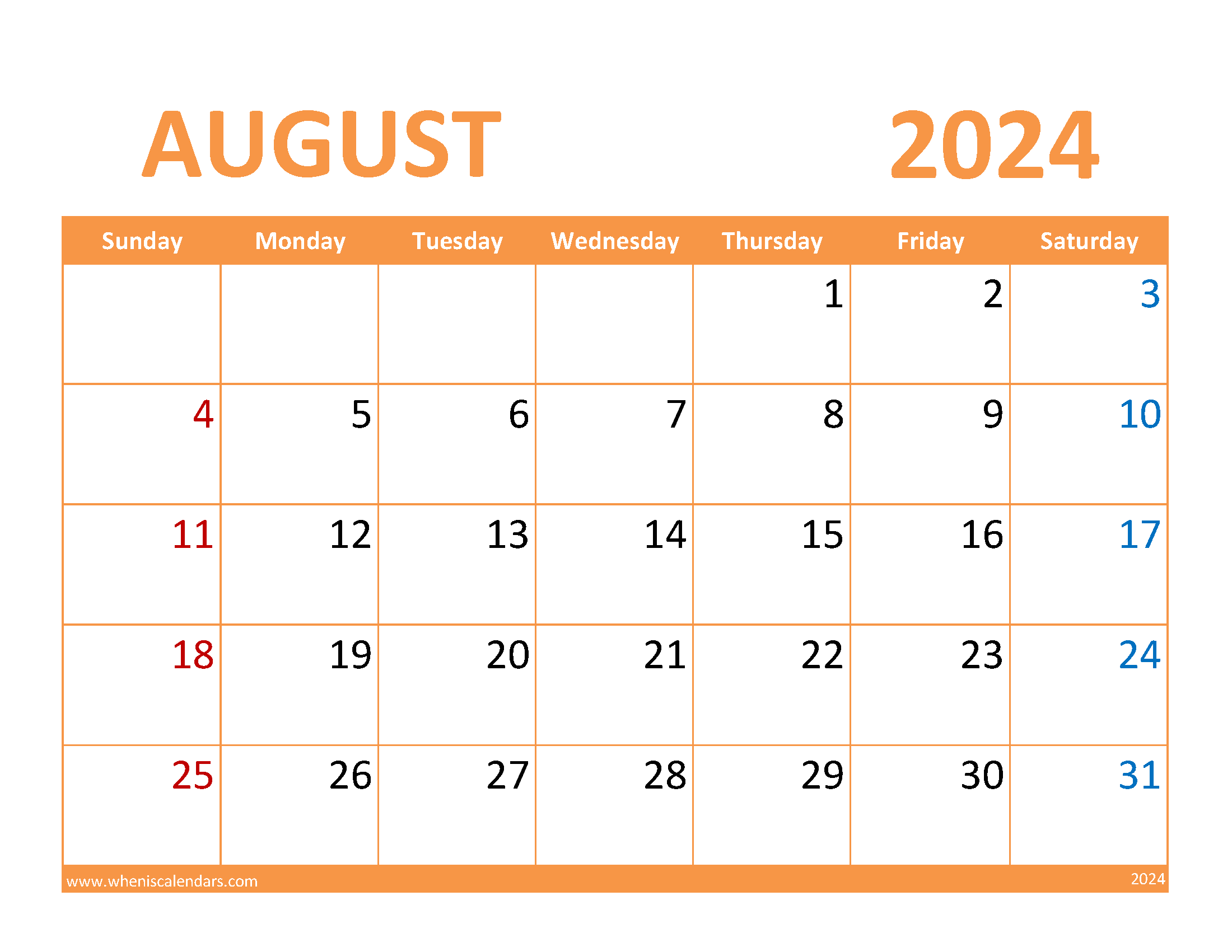 August Editable Calendar 2024