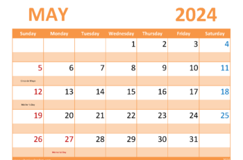 May Calendar 2024 Free Printable
