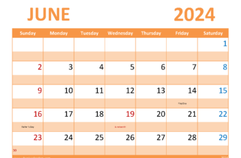 June Calendar 2024 Free Printable