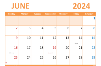 June Calendar with Holidays 2024