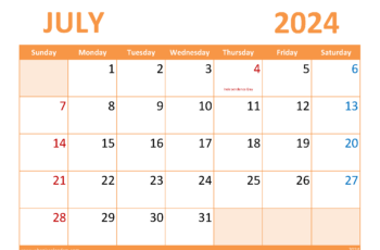 July Calendar with Holidays 2024
