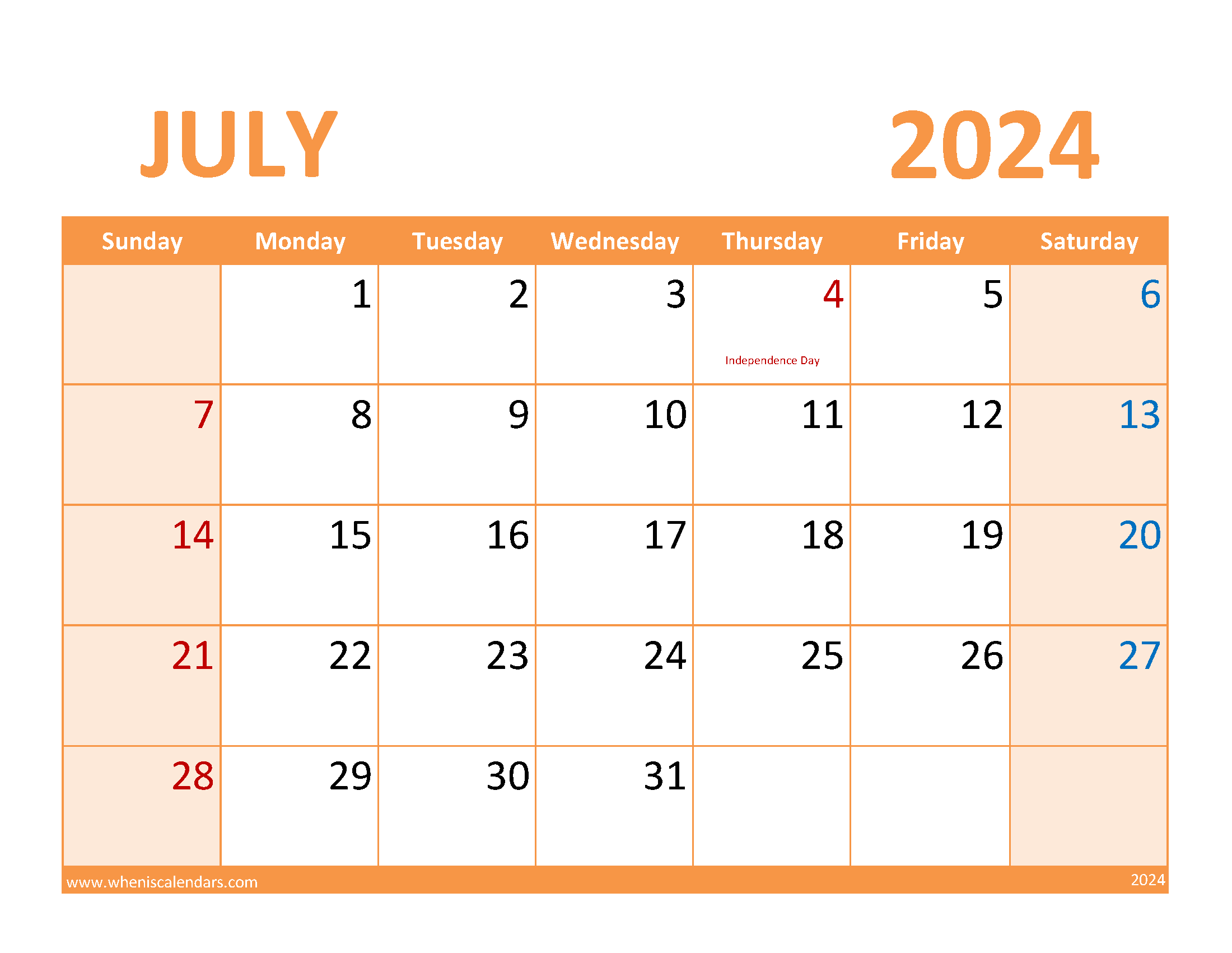 July 2024 Blank Printable Calendar
