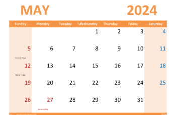 May 2024 Calendar Printable Free PDF