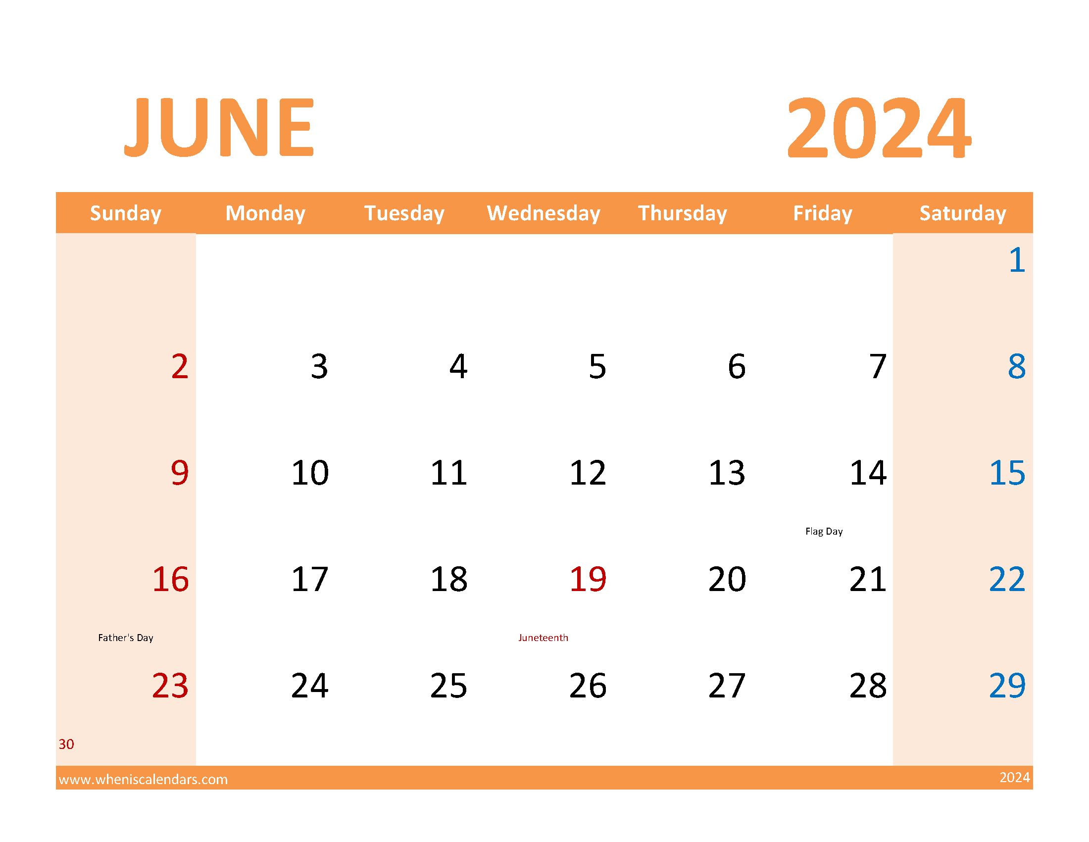 June 2024 Calendar Printable Free PDF