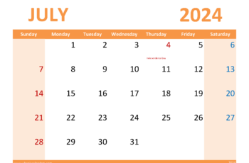 July 2024 Calendar Printable Free PDF
