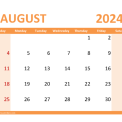 August 2024 Calendar Printable Free PDF