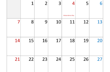 Blank Calendar July 2024 Free Printable
