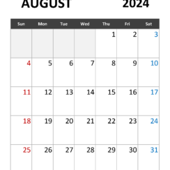 Blank Calendar August 2024 Free Printable
