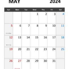 May Calendar 2024 Holidays