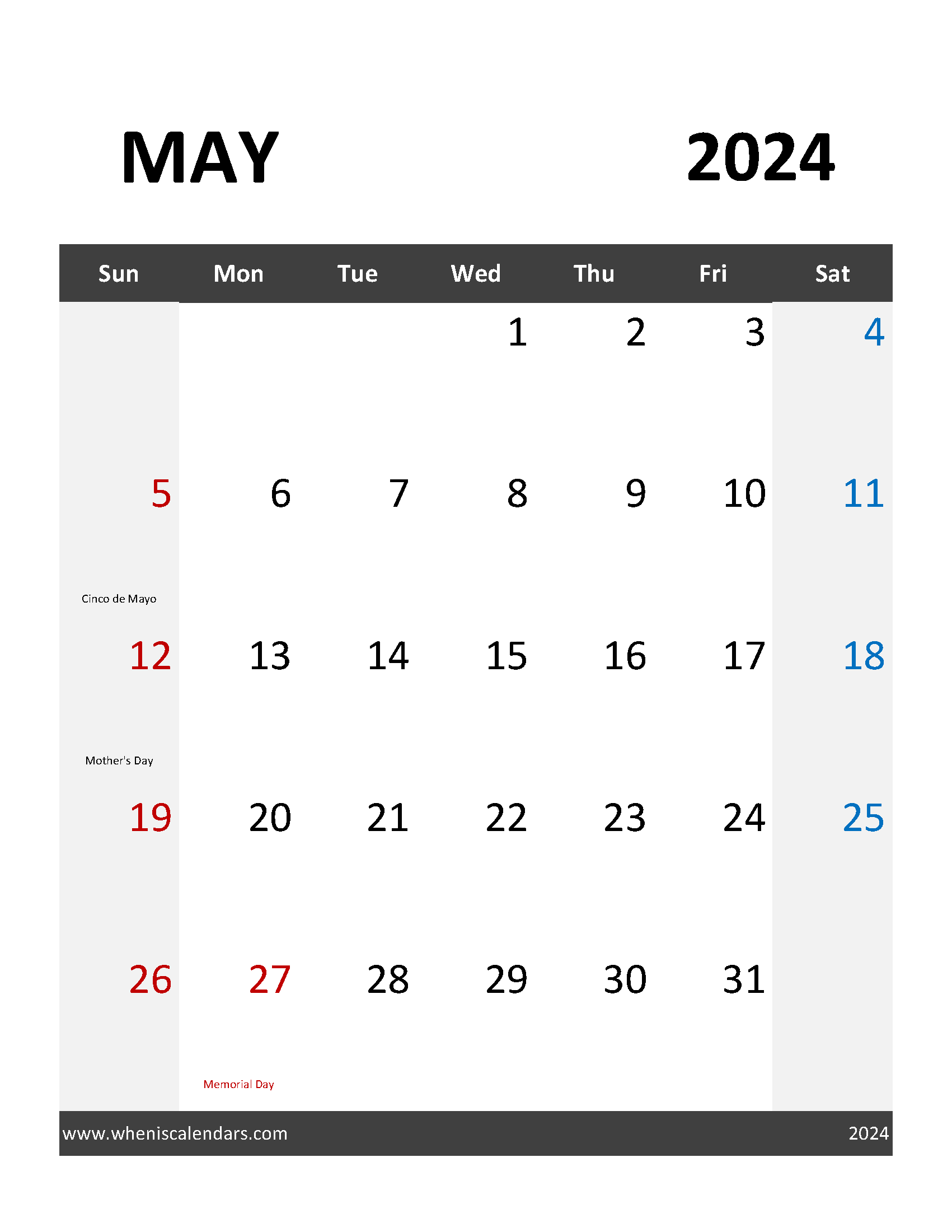 Blank 2024 May Calendar