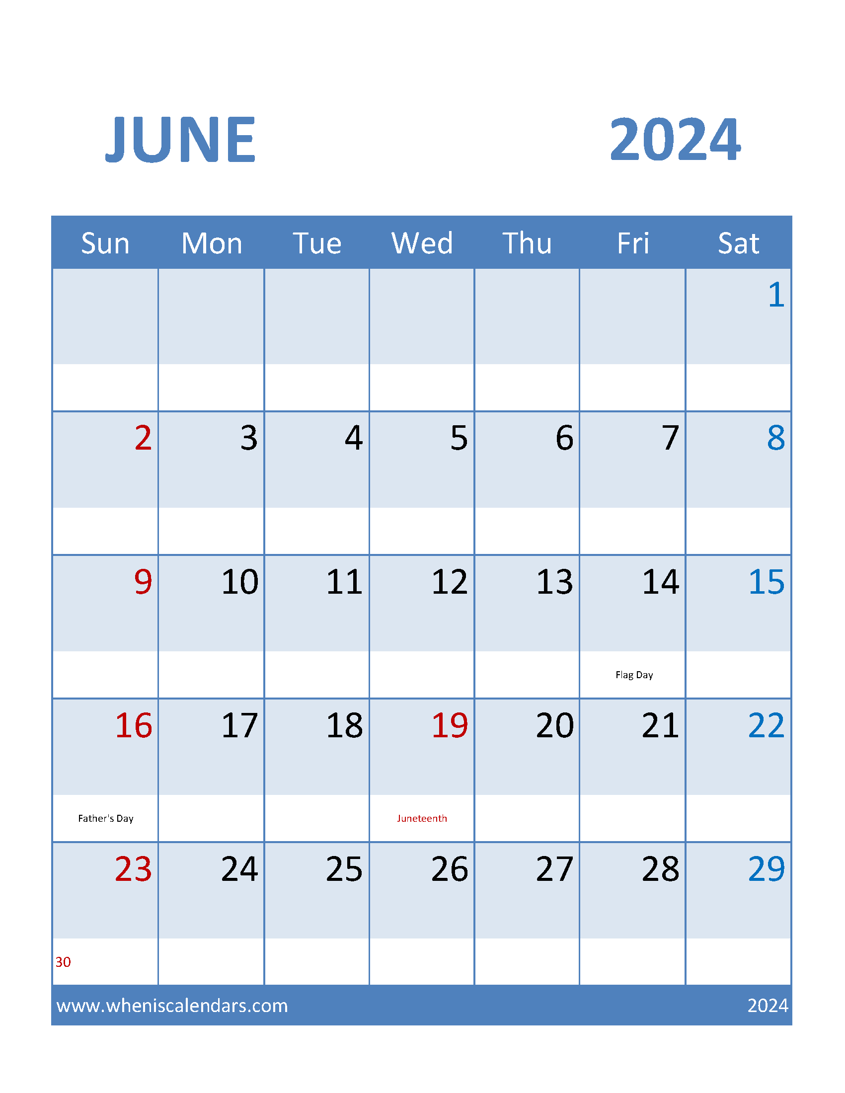 June 2024 Calendar Excel