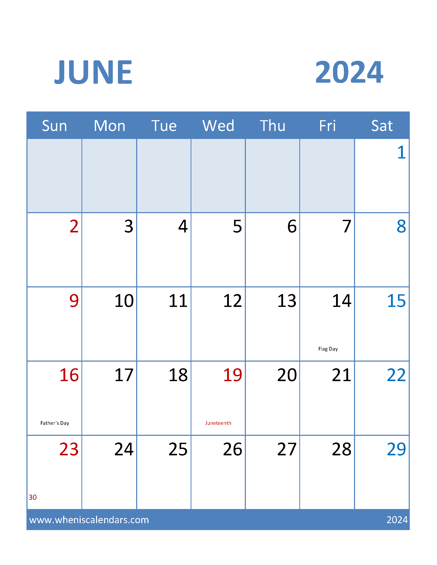 Blank Calendar June 2024 Printable