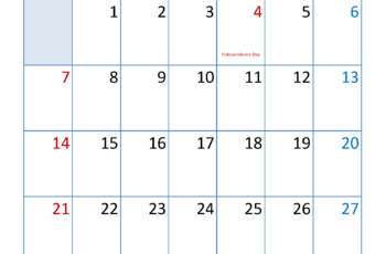 Blank Calendar July 2024 Printable