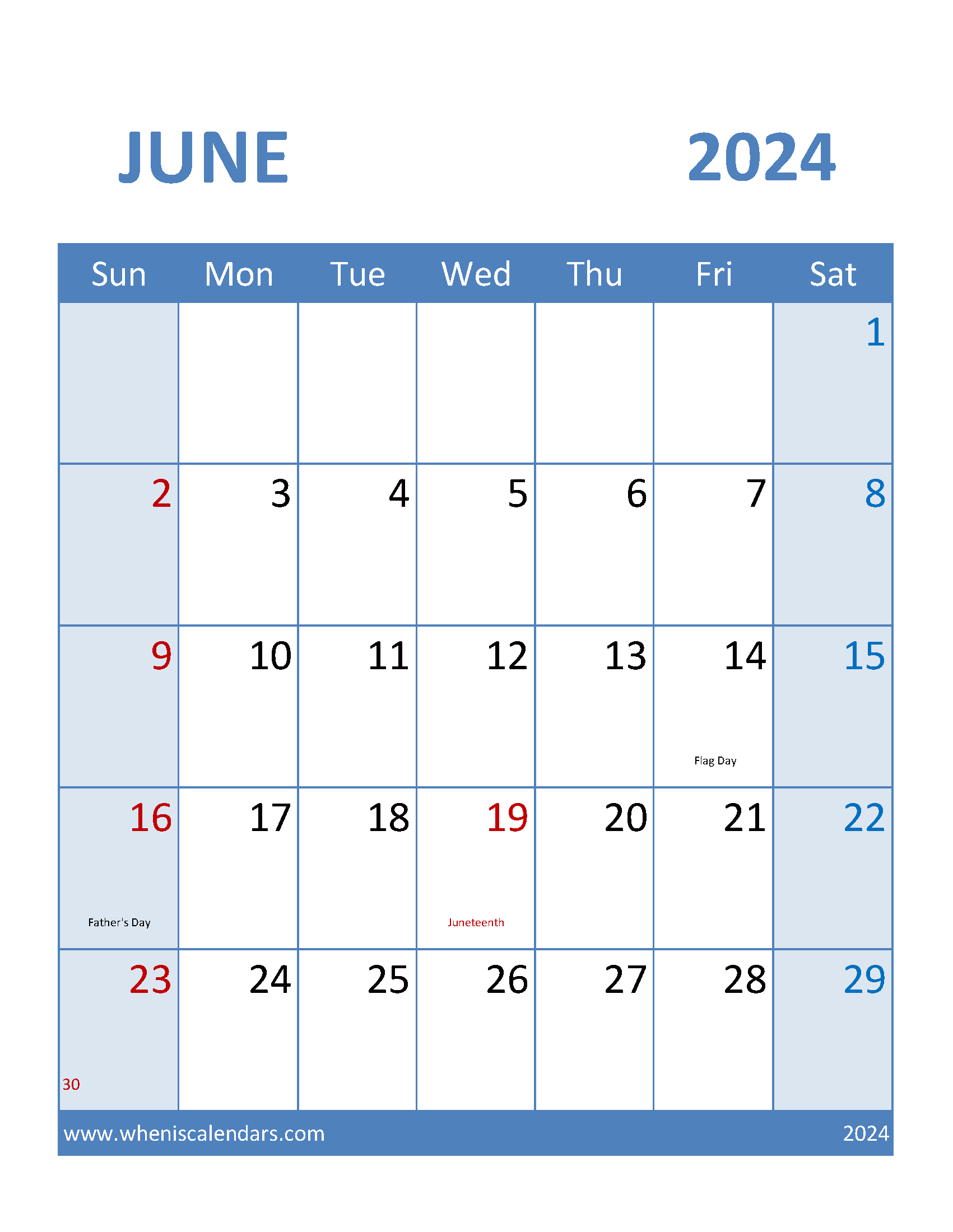 Free Printable Monthly Calendar June 2024