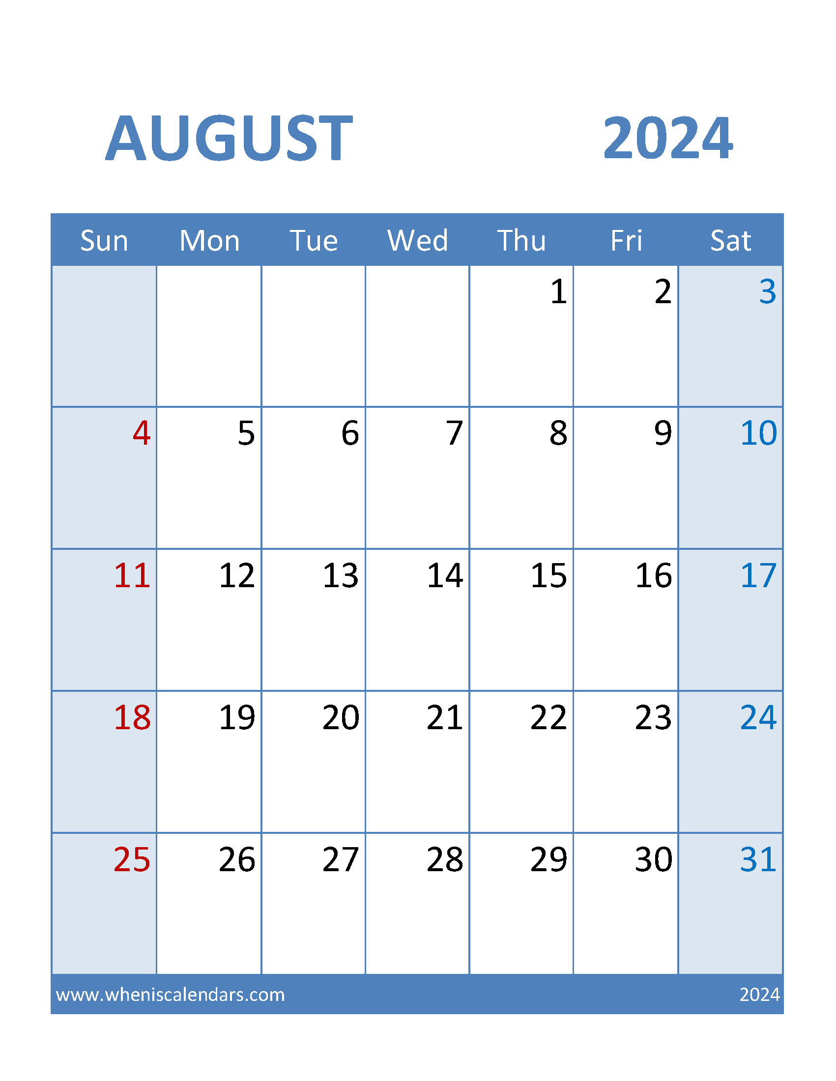 Free Printable Monthly Calendar August 2024