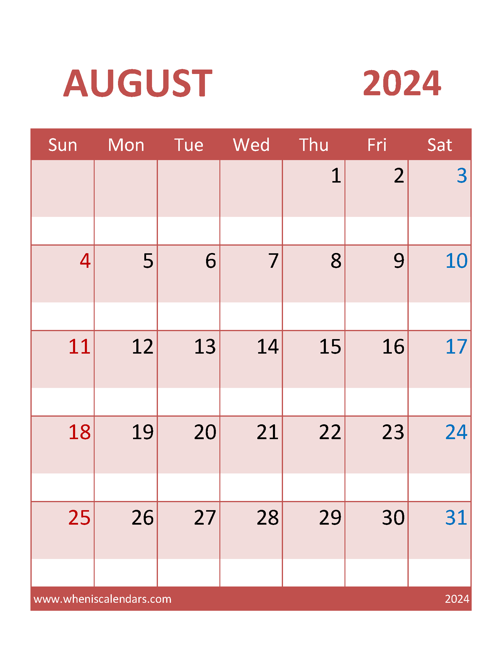 August Calendar 2024 Template