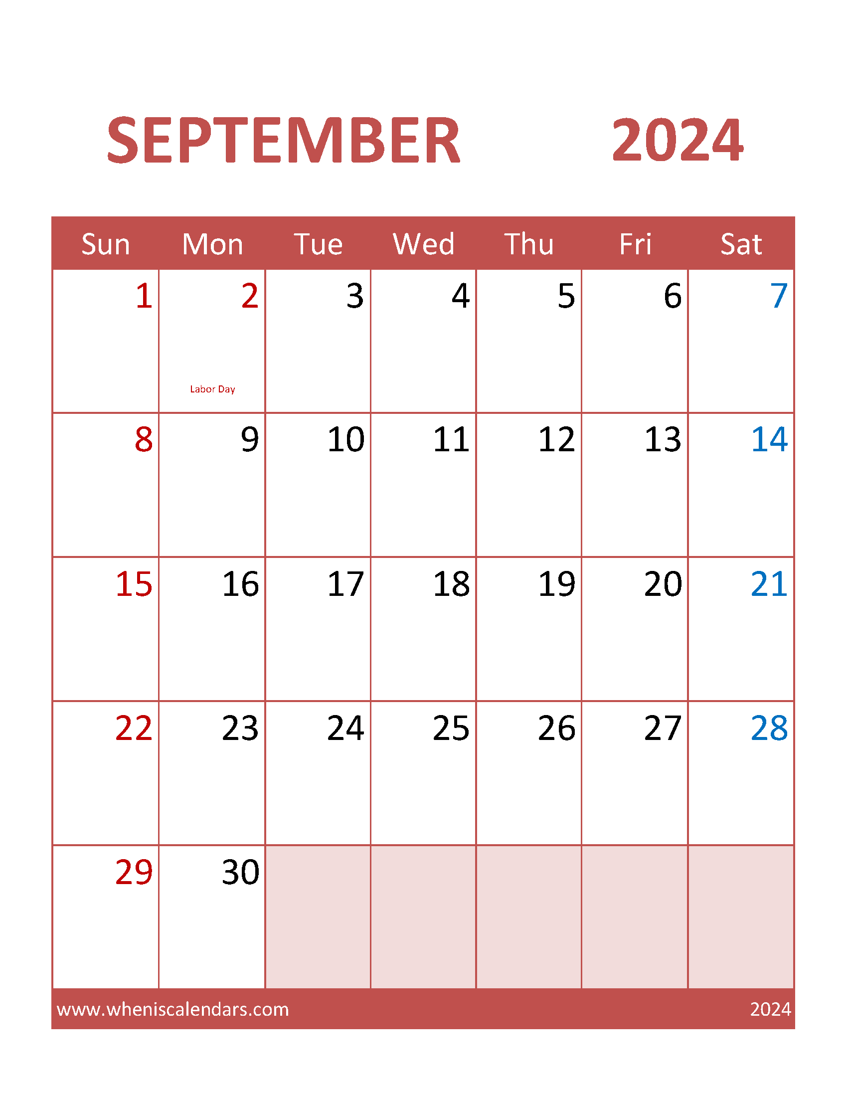 Print September Calendar 2024