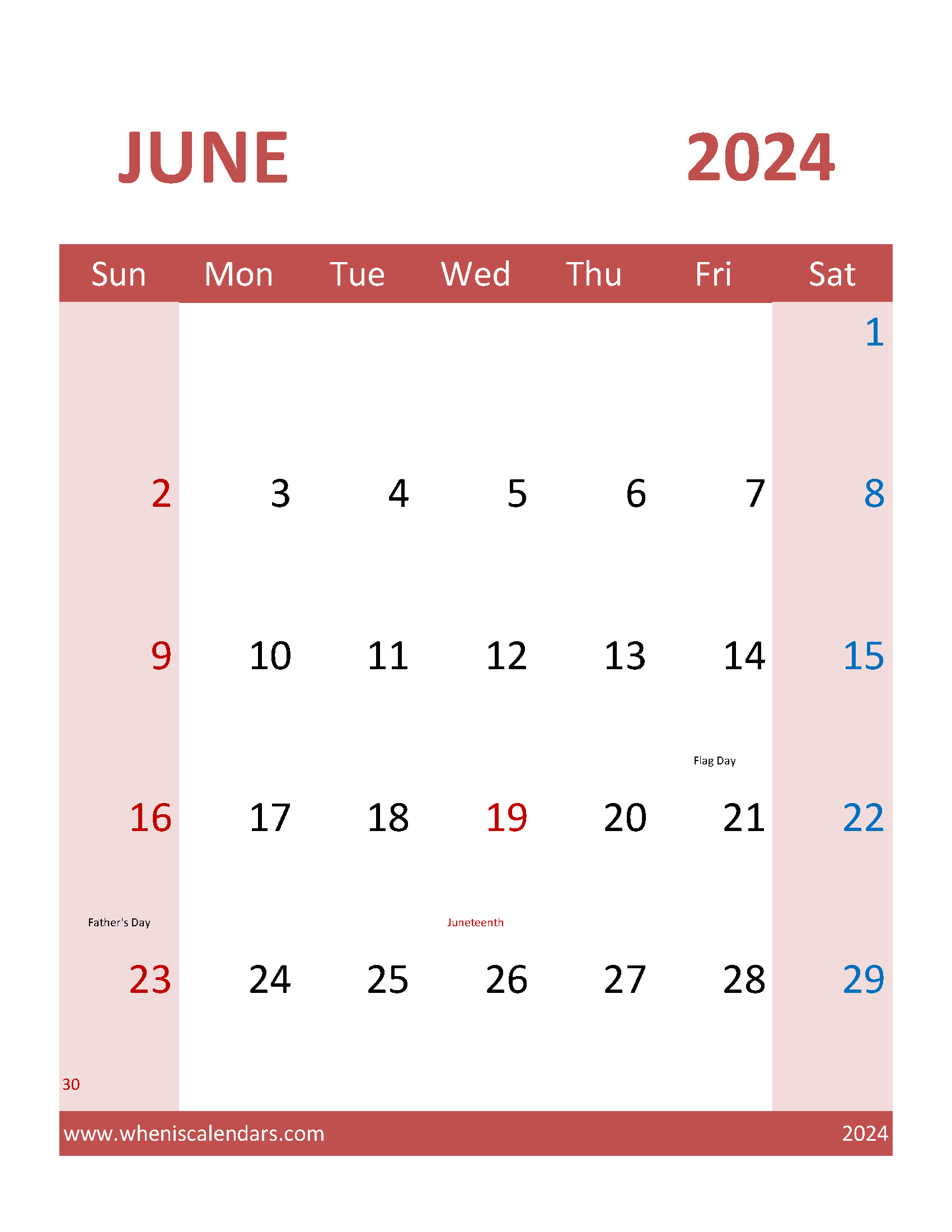 June 2024 Calendar Word Template