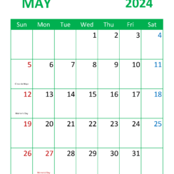 May 2024 Calendar Printable Cute