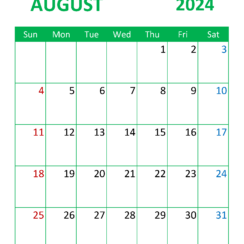 August 2024 Calendar Printable Cute
