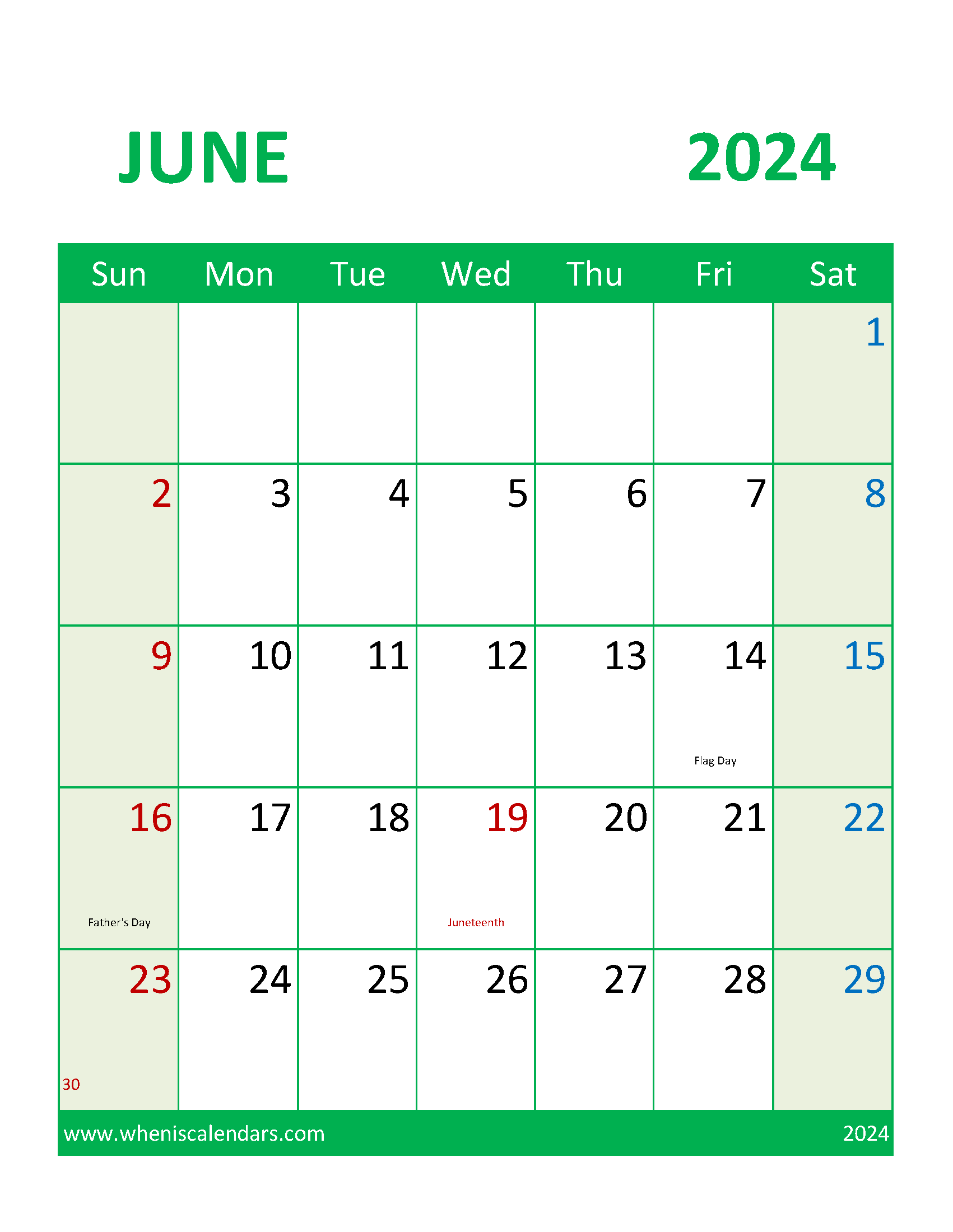 Printable Calendar June 2024 Free