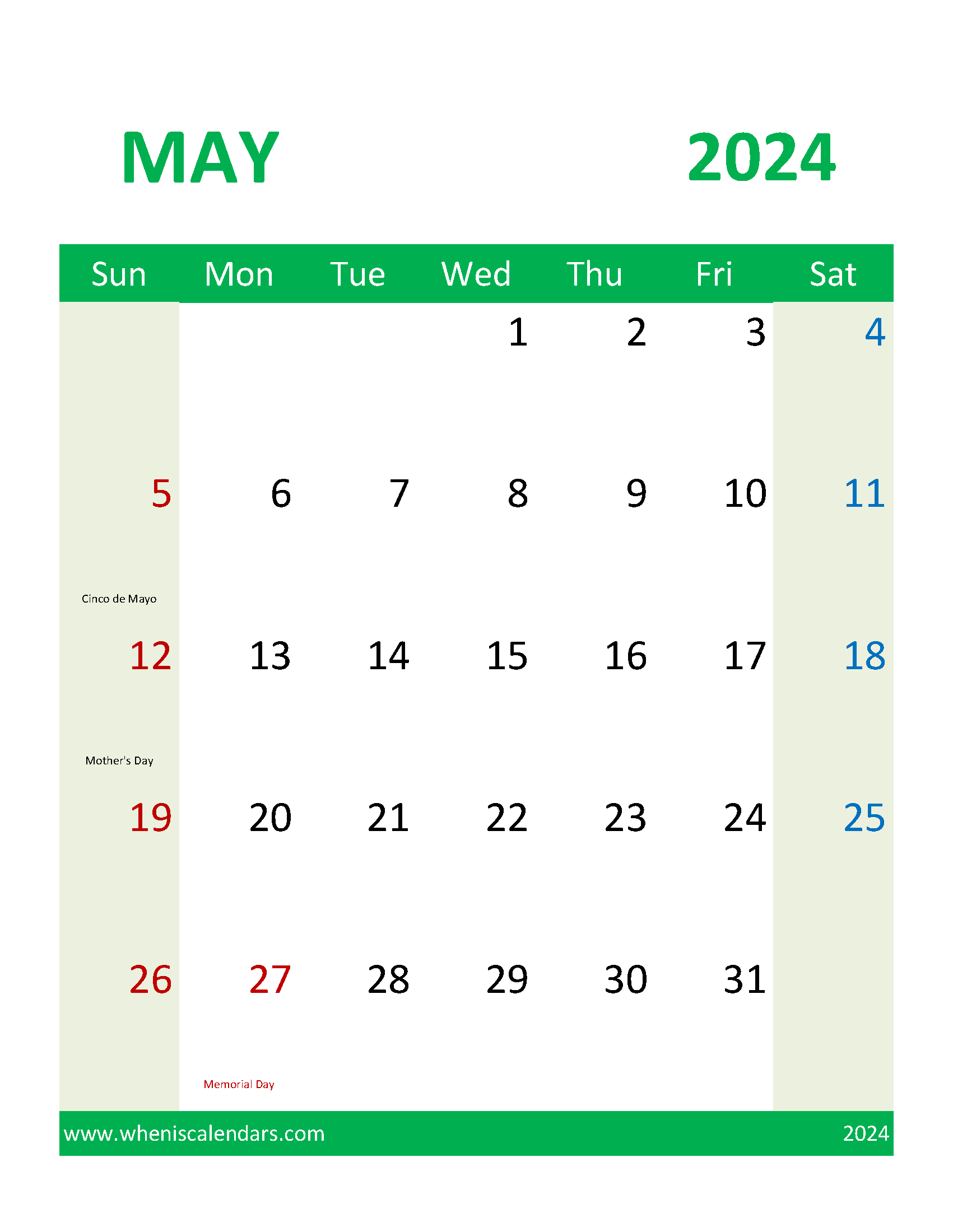 Blank Calendar 2024 May