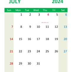 Blank Calendar 2024 July