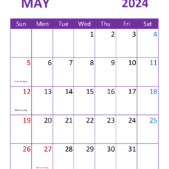 May 2024 Calendar Editable Word