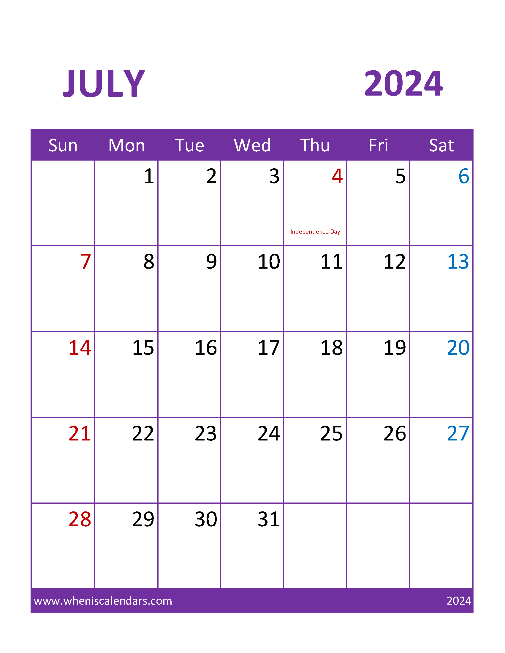 July 2024 Calendar Editable Word