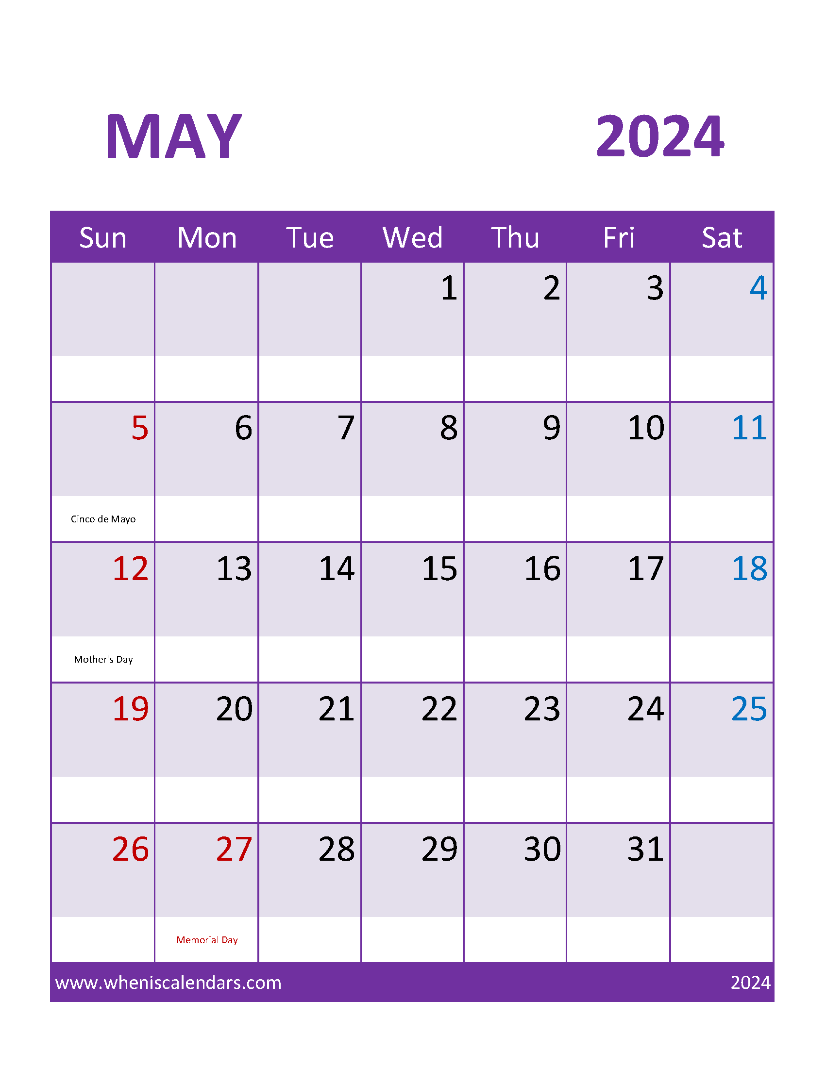 Blank Printable May 2024 Calendar