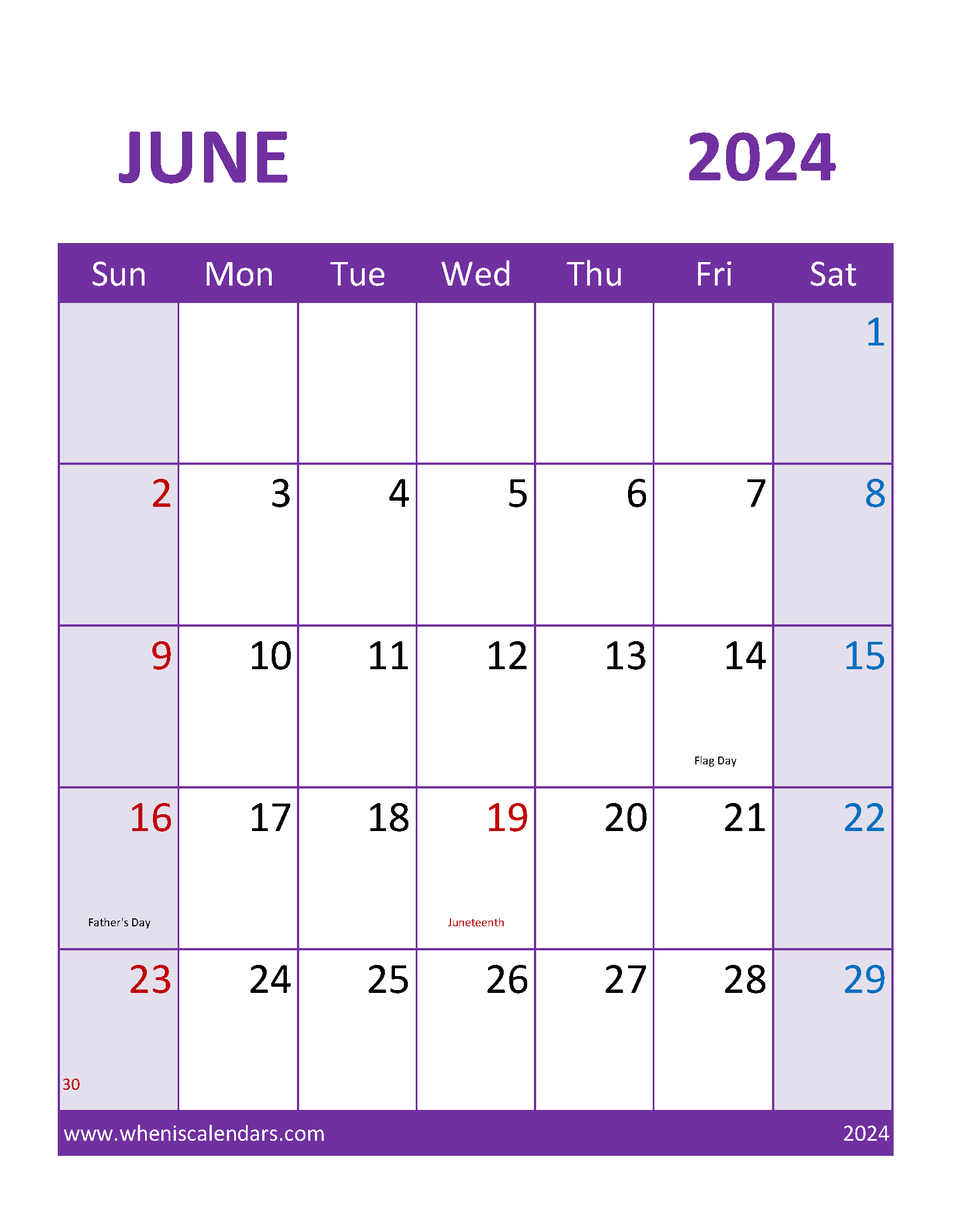 June 2024 Calendar Print out