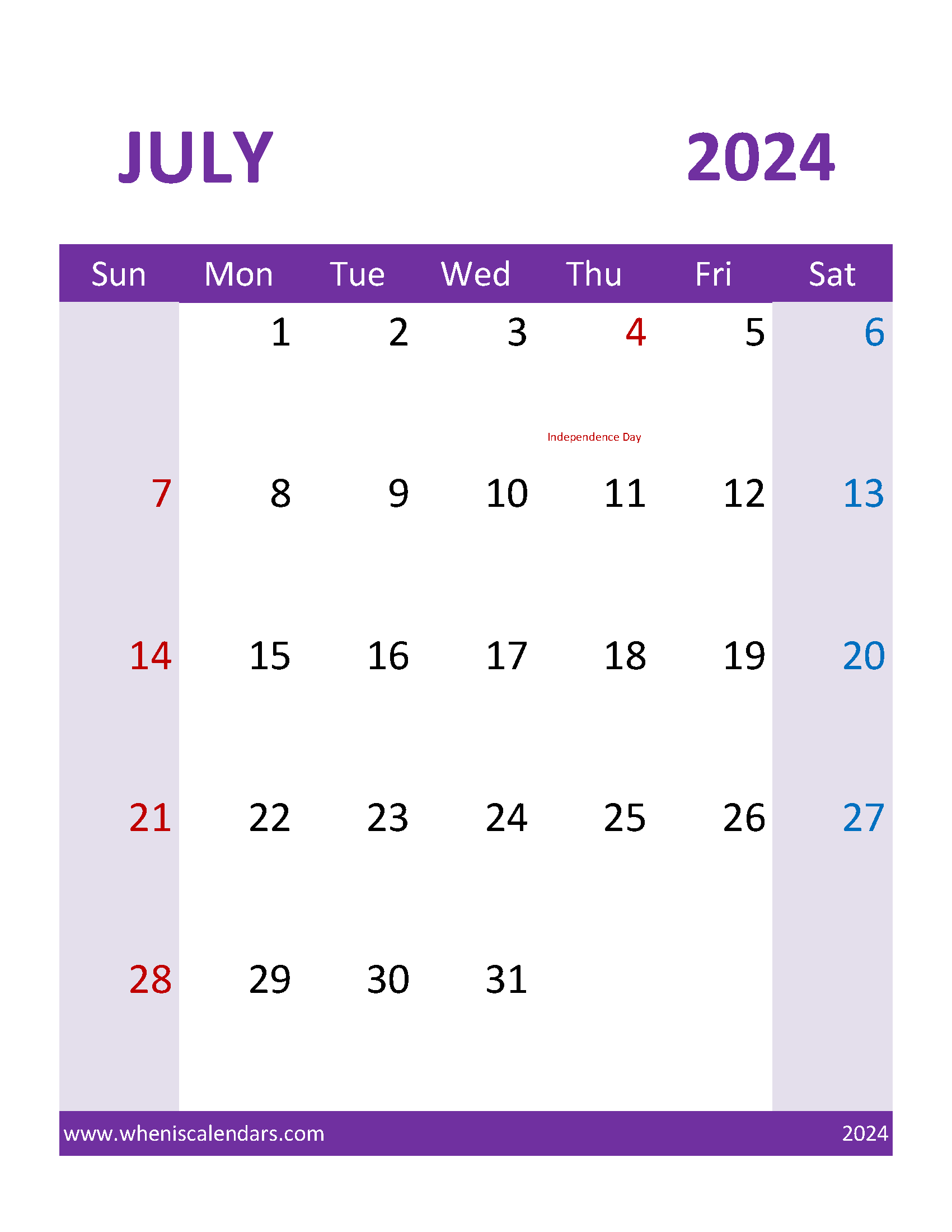 Printable Calendars July 2024