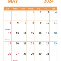 Calendar Template May 2024 Printable