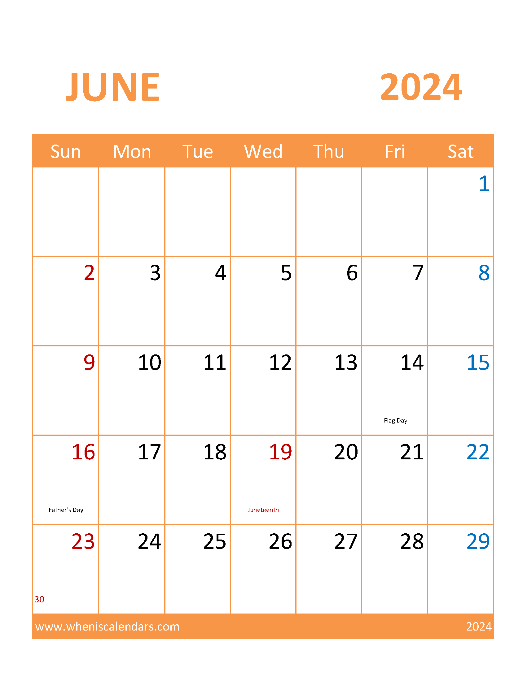 Calendar Template June 2024 Printable