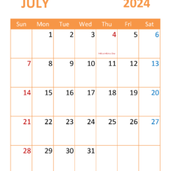 Calendar Template July 2024 Printable