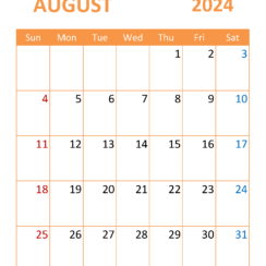 Calendar Template August 2024 Printable
