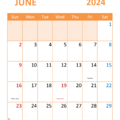 Calendar June 2024 Excel