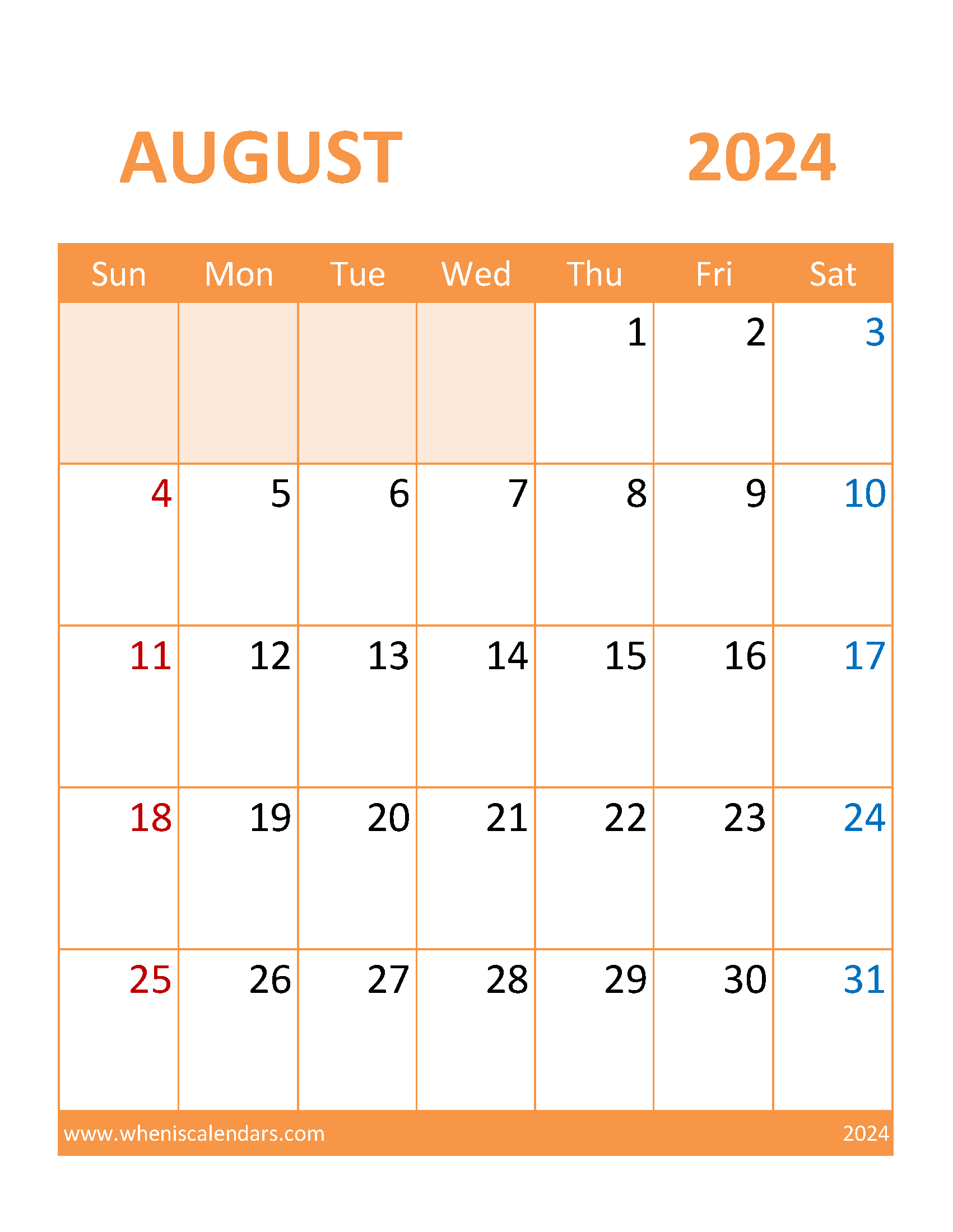Calendar August 2024 Excel