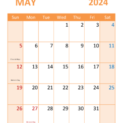 Free Printable May 2024 Calendar Page