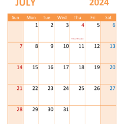 Free Printable July 2024 Calendar Page