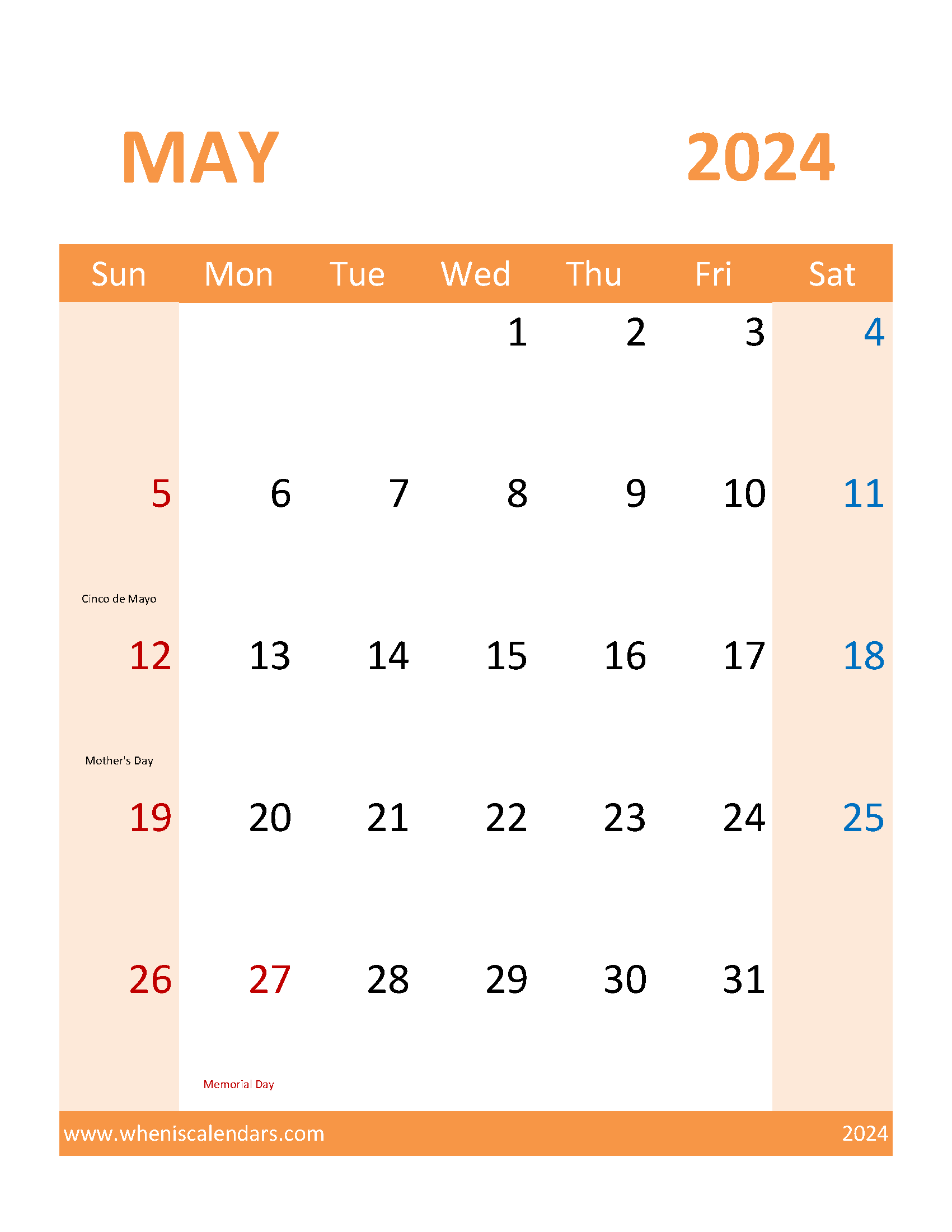 Blank Calendar Template 2024 May