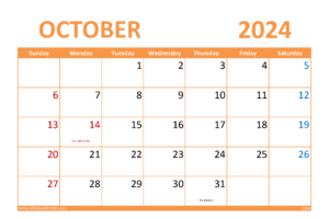 Printable October Calendar 2024