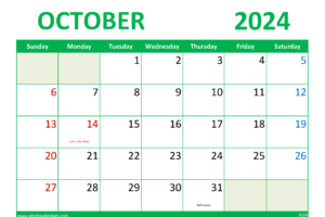 Blank Calendar October 2024